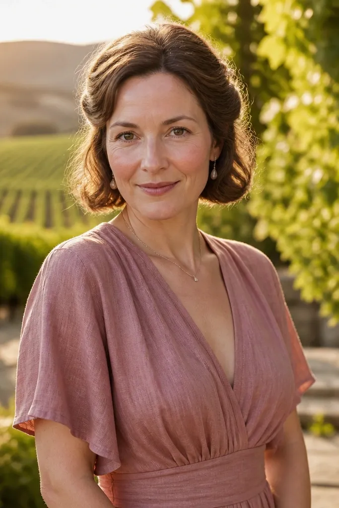 Short hair with a crown twist at the top and loose pieces framing the face