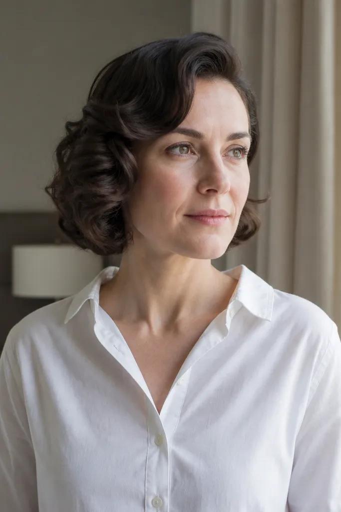 Short bob with loose Hollywood-style bends and a glossy finish