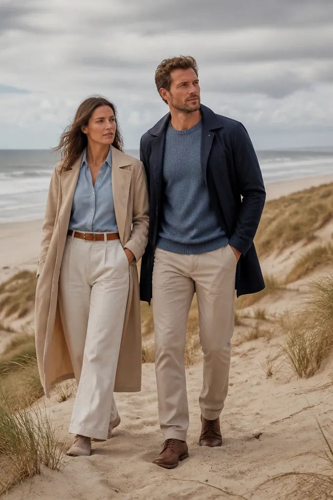 Couple framed by sand dunes and beach grass in golden light