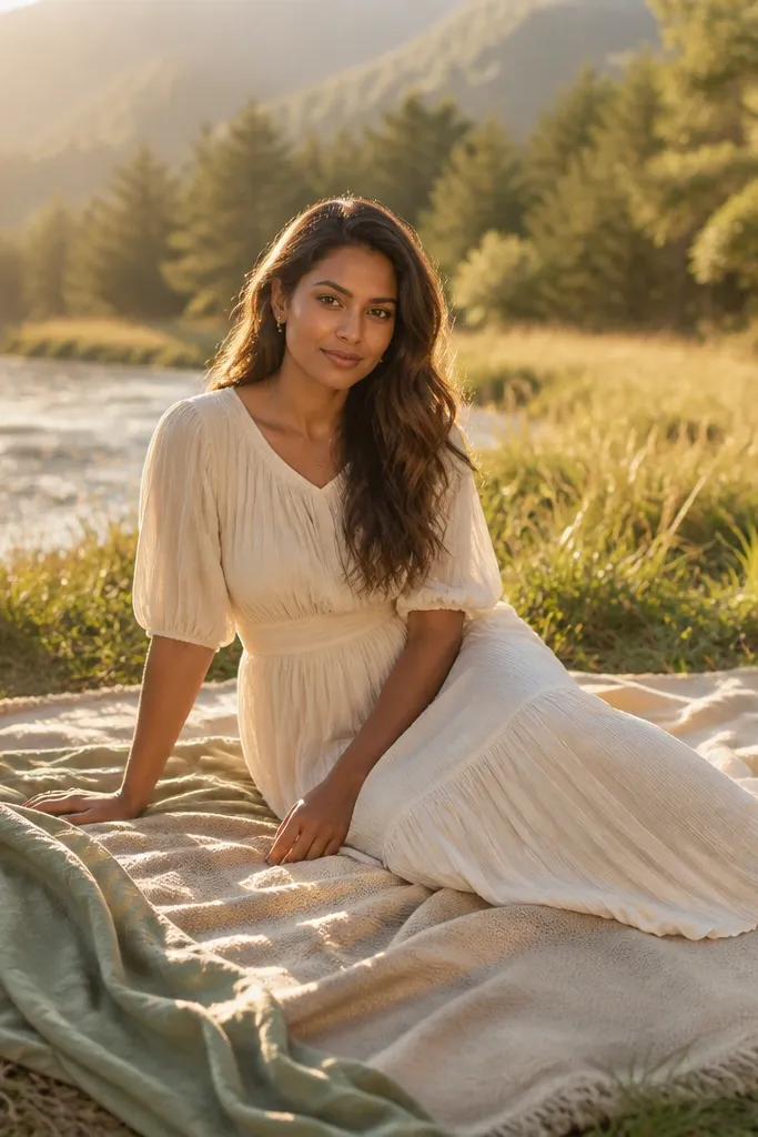 Couple sitting on a blanket in grass with fabric draped over legs