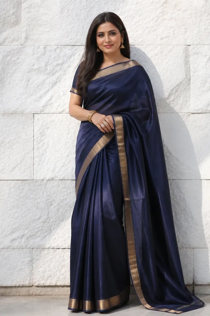 Ivory saree against a white stone wall with a soft shadow line