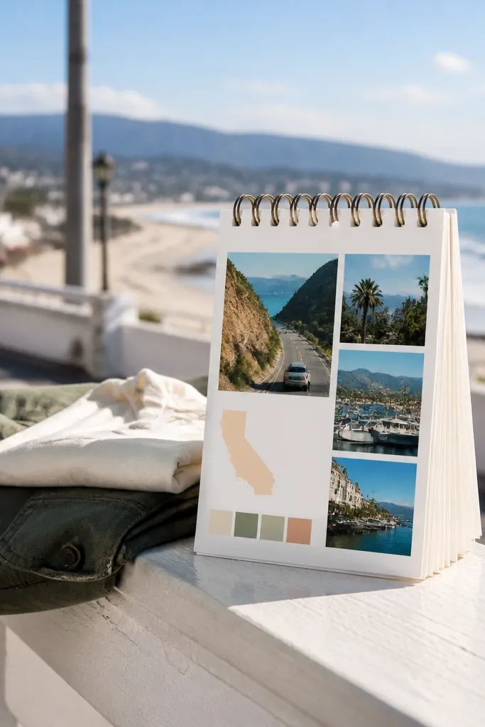 Light blue shirts, beige chinos, and a small flipbook itinerary with ribbon
