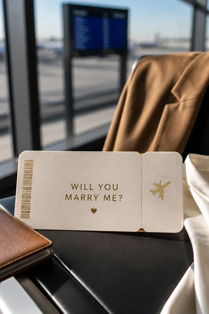 Navy travel blazers and cream shirts holding boarding-pass style cards