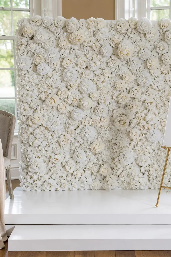 White flower wall made of modular panels for a stage backdrop