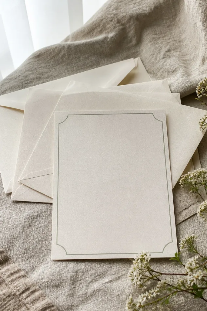 Sage border wraps around the card with centered names and a clean date line.