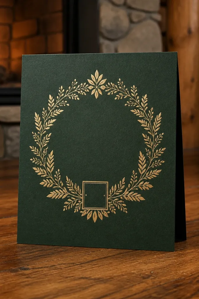 Forest green card with gold leaf mandala and small date box
