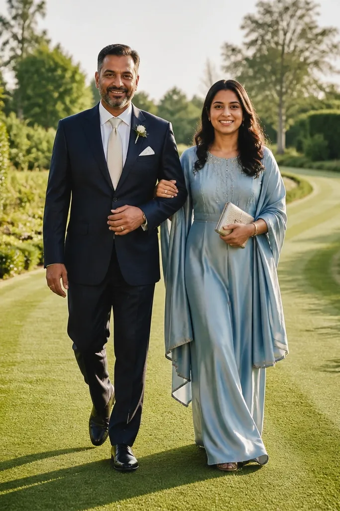 Couple walking on grass with clean horizon framing behind them