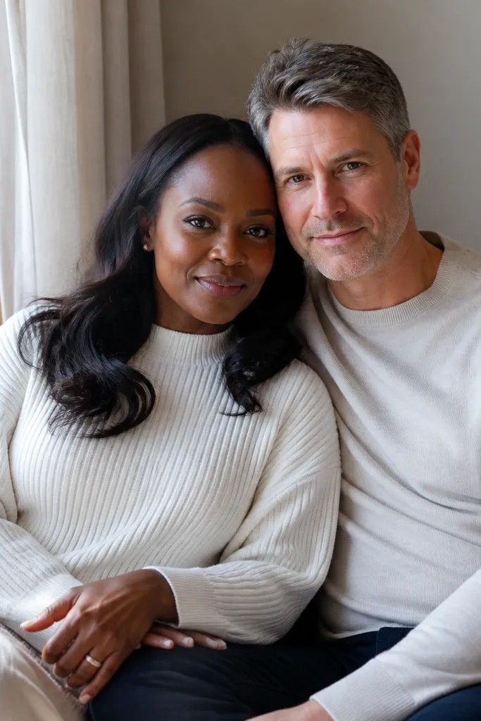 Couple sitting close by a window sill with soft daylight