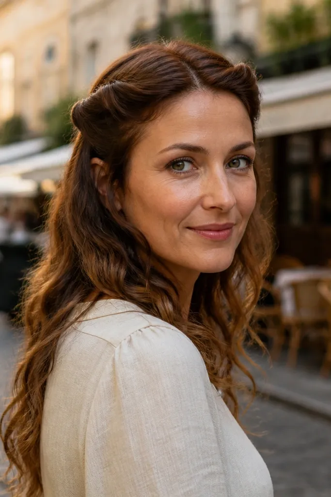 Medium hair with two twisted sections pinned into a halo at the back