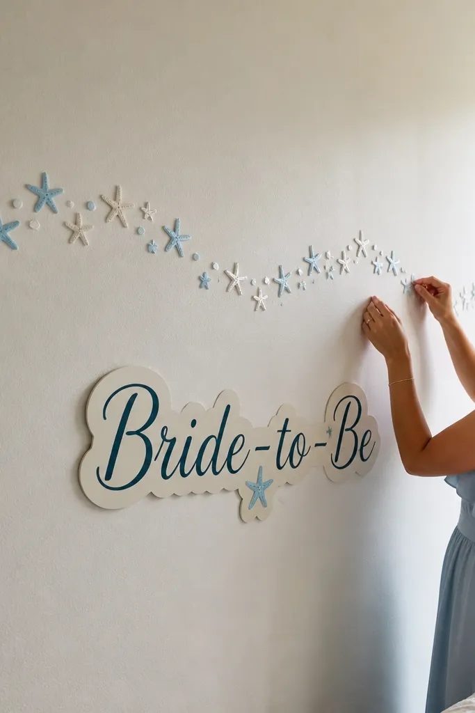 A diagonal stripe of starfish decals on a white wall