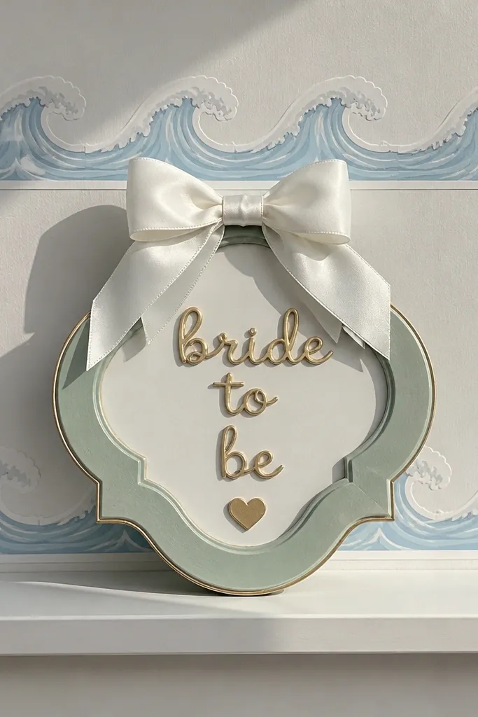 A removable wave border strip behind a bride-to-be sign
