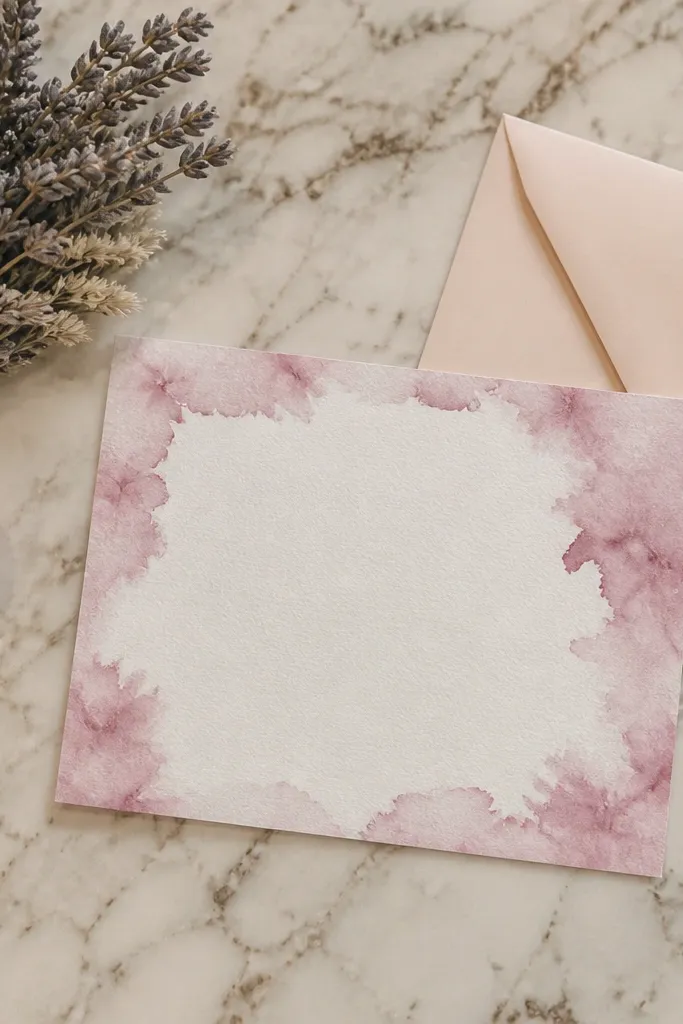 Dusty rose watercolor edges forming a loose frame around a clean center.