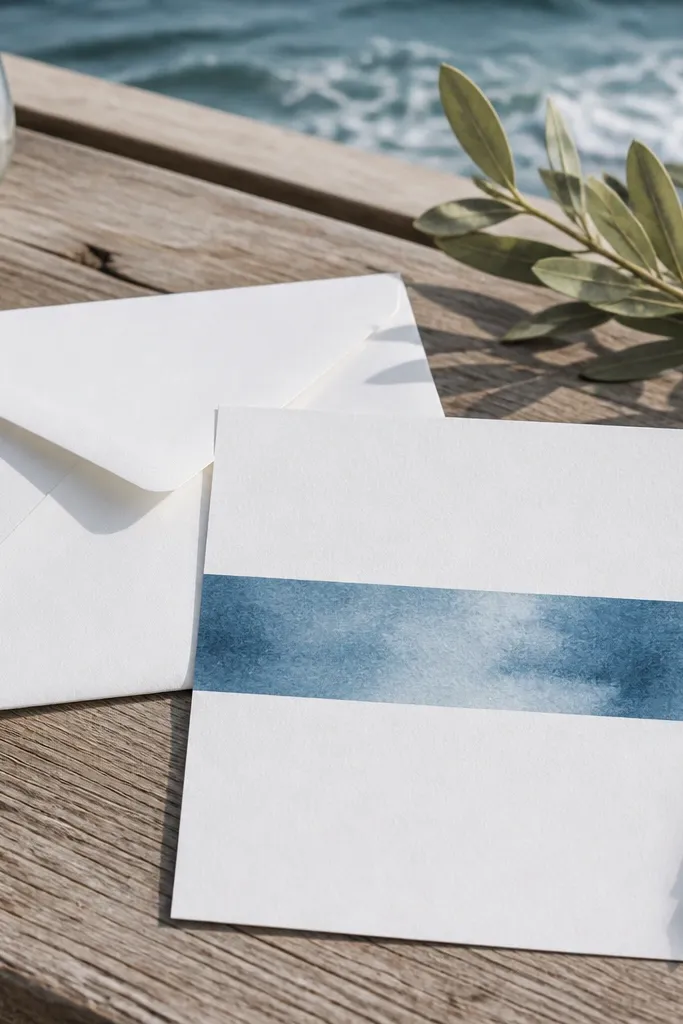 Light blue card with muted horizontal stripes across the center band.