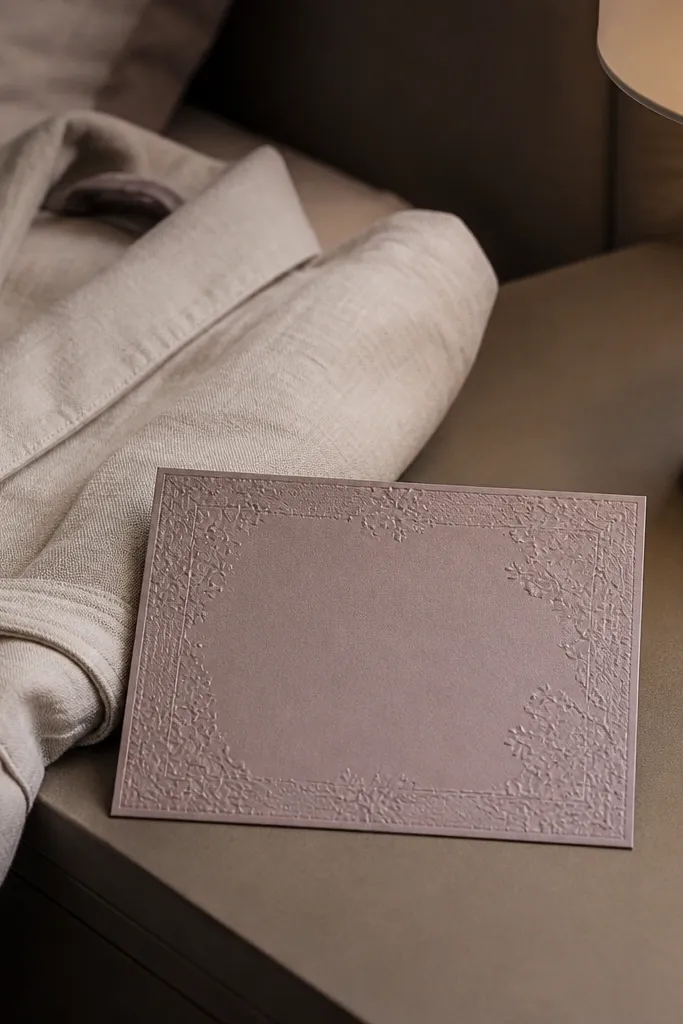 Dusty mauve solid background with subtle embossed texture and soft highlights.
