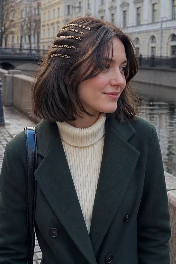 Half-up waterfall effect using small clips on short hair