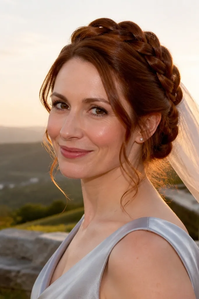 Short hair rope-twisted up with a comb hidden under pins