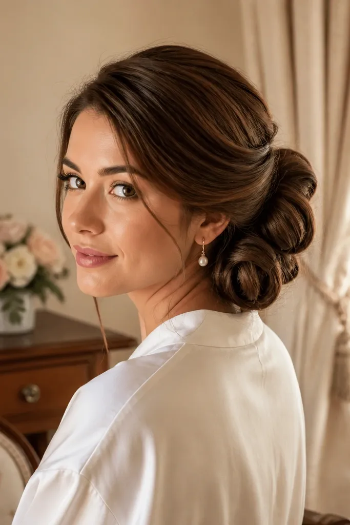 Bubble braid updo with rounded segments and pinned ends