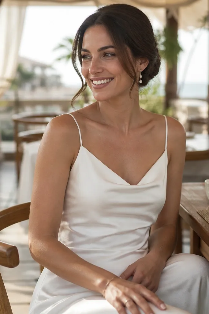 Ivory silk slip wedding dress with thin straps and full lining