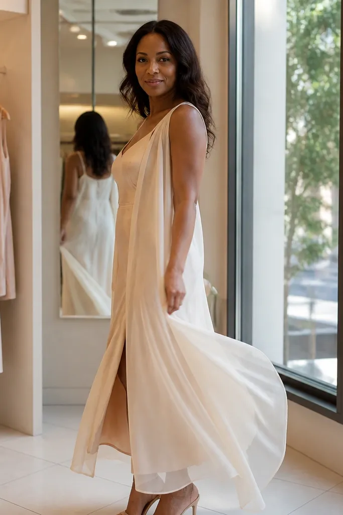 Ivory silk slip dress with a sheer chiffon-silk overlay