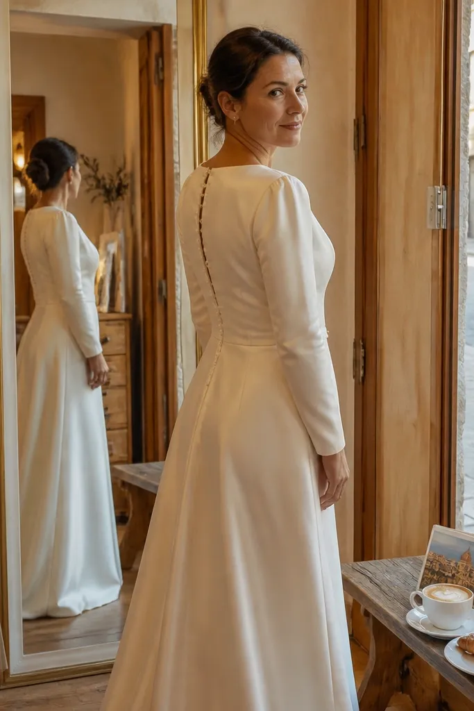 Silk Wedding Dresses With Sleeves and Food Stops