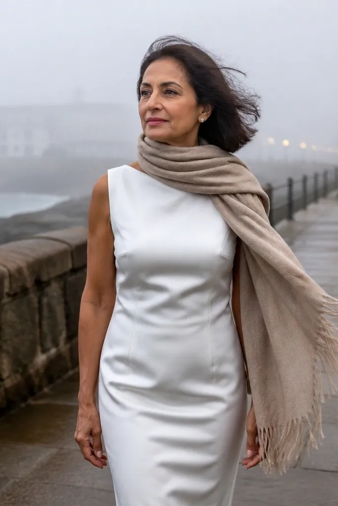 Classic white satin sheath dress with bateau neckline and minimal detailing