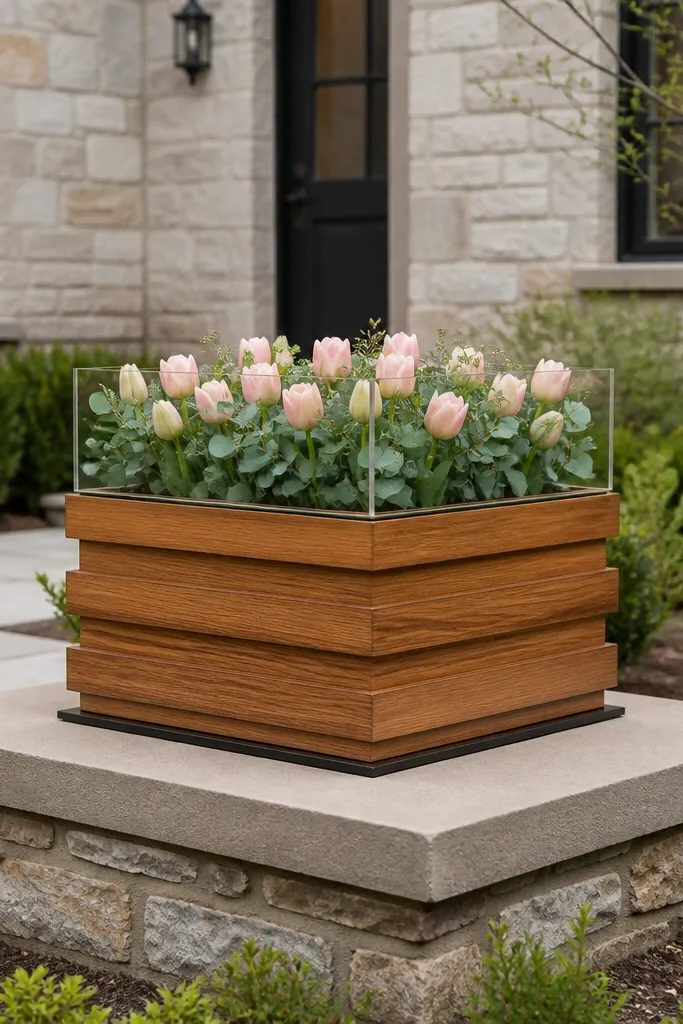 Two-layer wood frame with a removable floral header panel