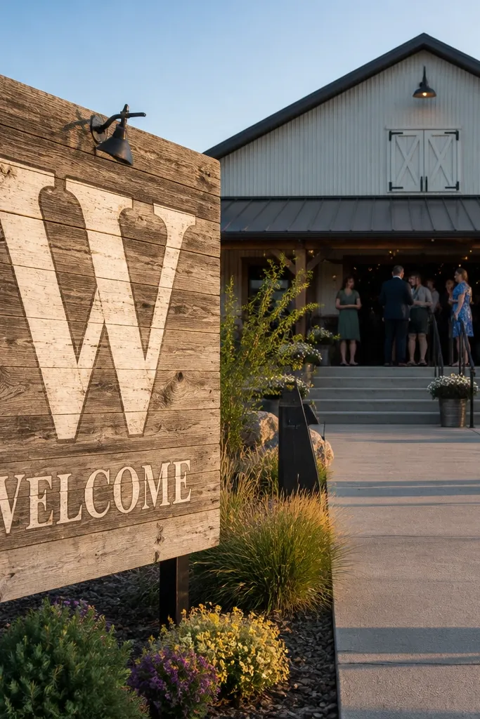 Reclaimed barn wood sign with large monogram and welcome text