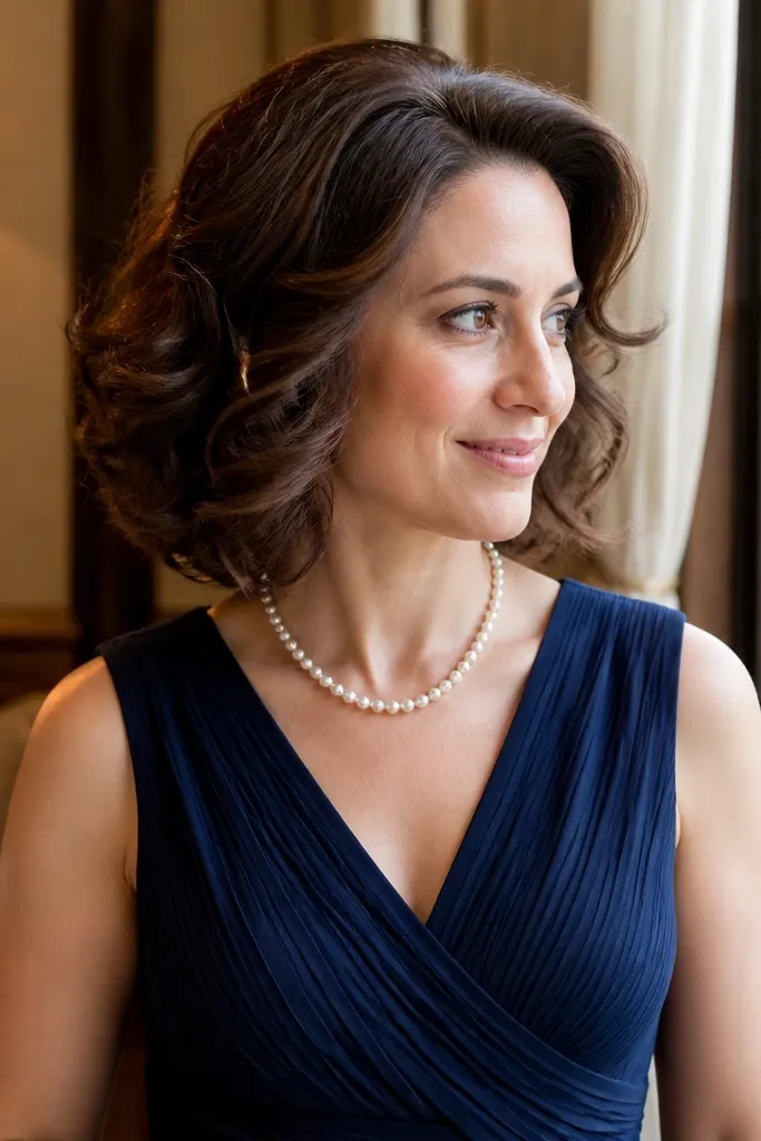 Short curled bob with a discreet clip holding back the top