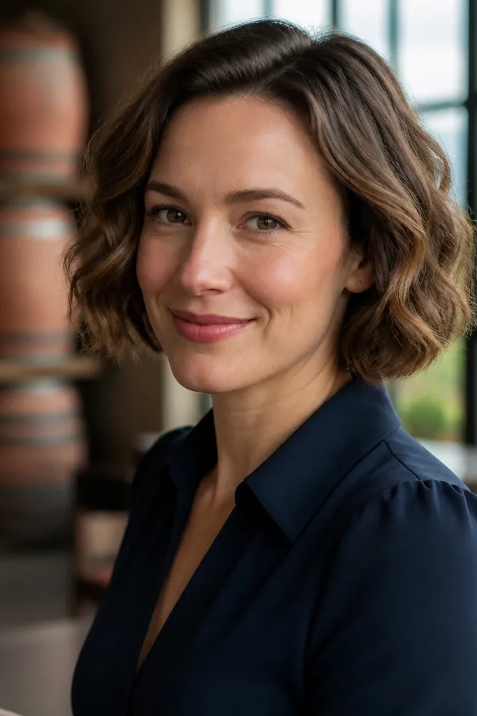 Short bob with soft wave texture and a satin scrunch finish