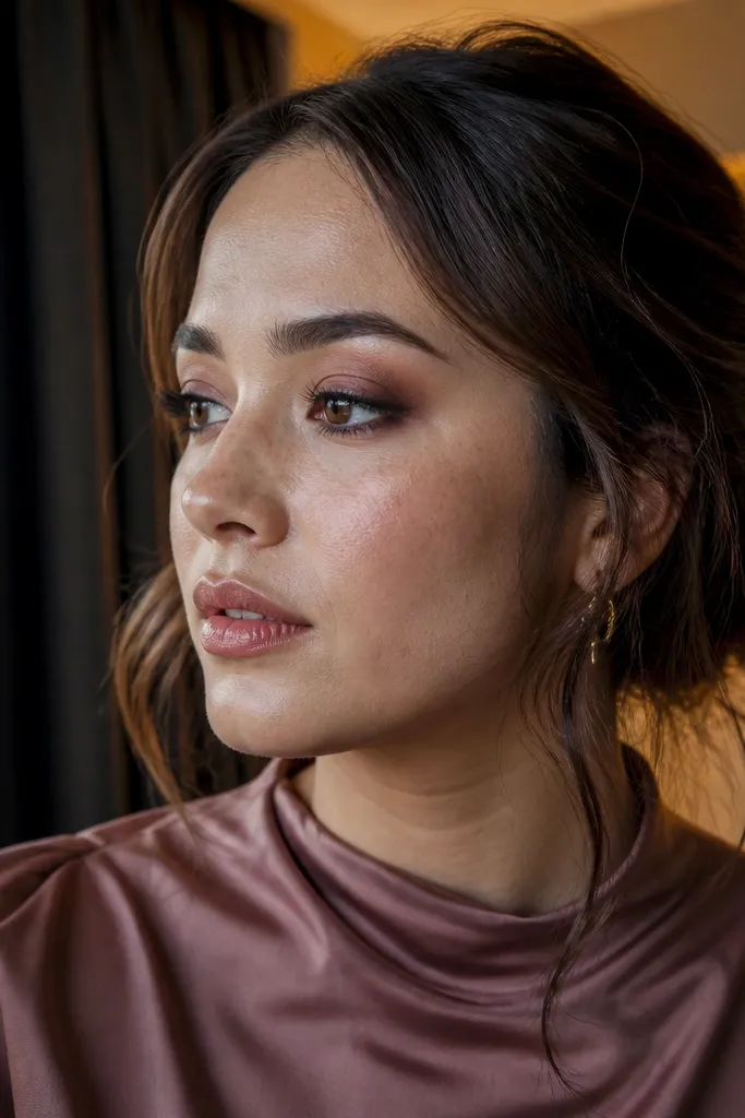 Rose bronze smoky eyes with tightlined waterline and rose-nude lip