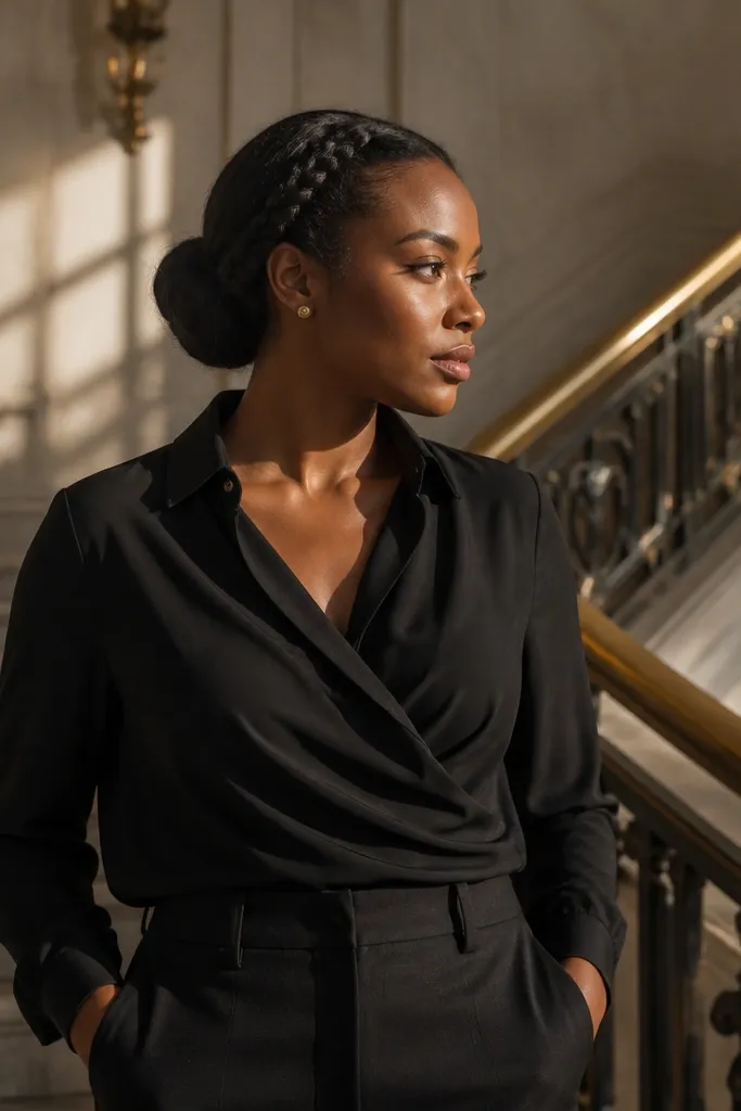 Two-strand braided crown leading into a low bun at the nape