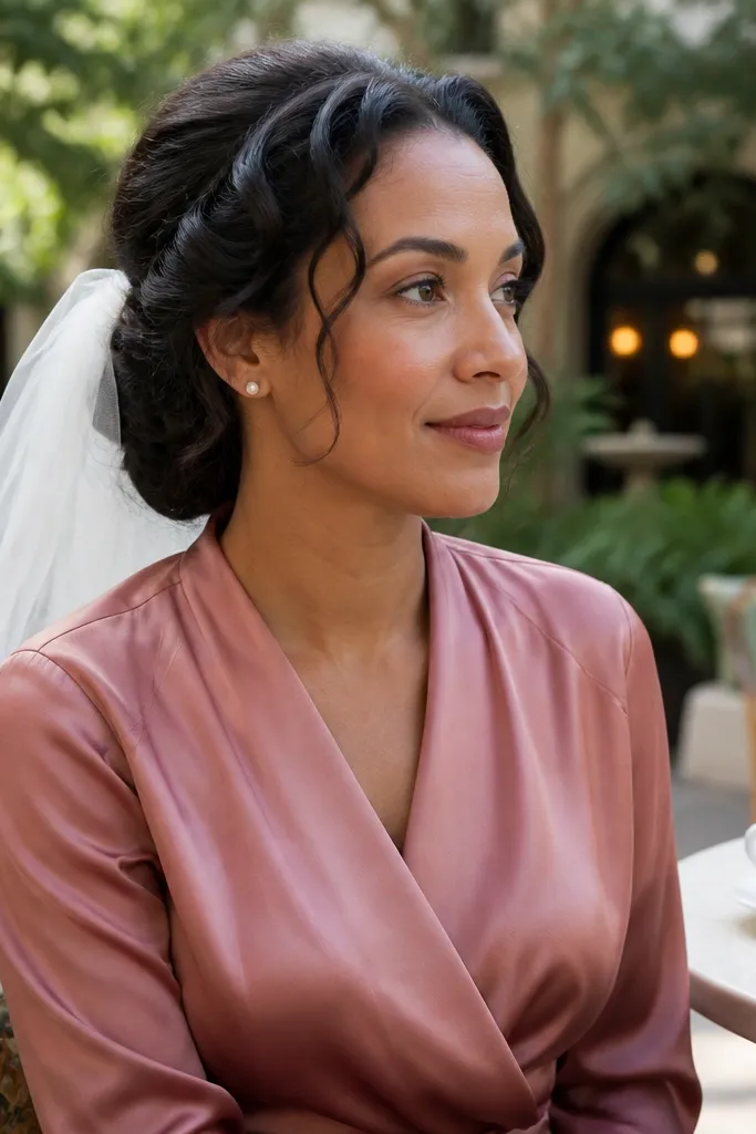Low bun with a twisted front that frames the forehead