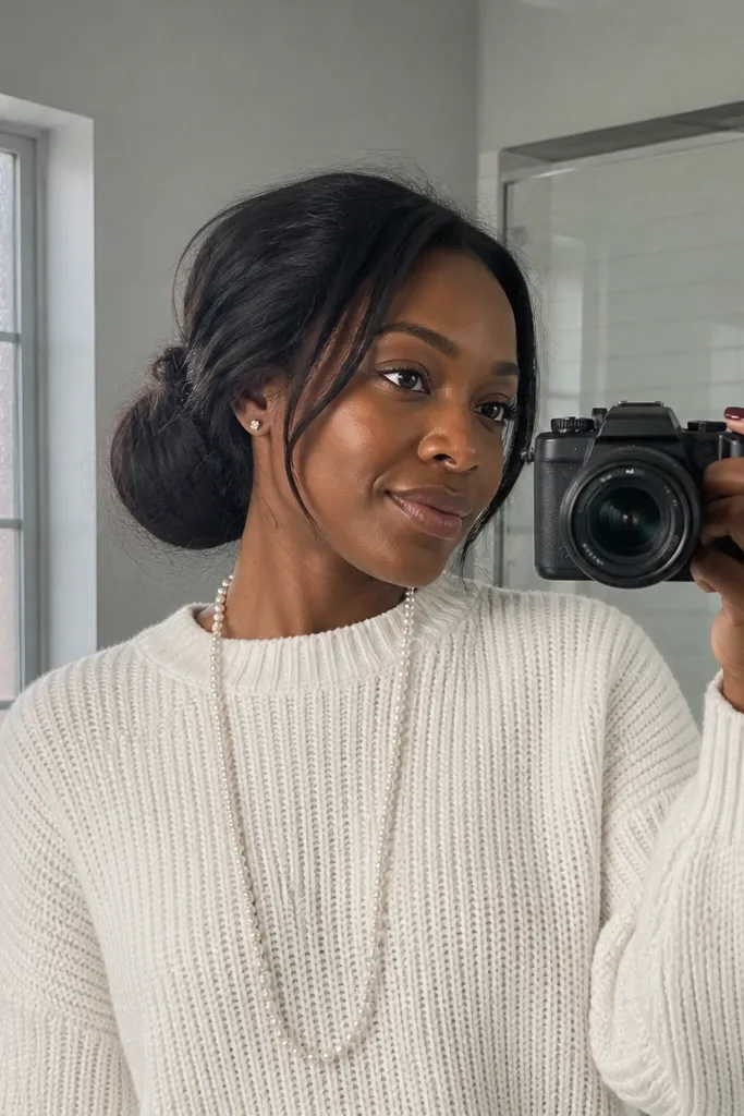 Low bun with extra volume and soft messy texture
