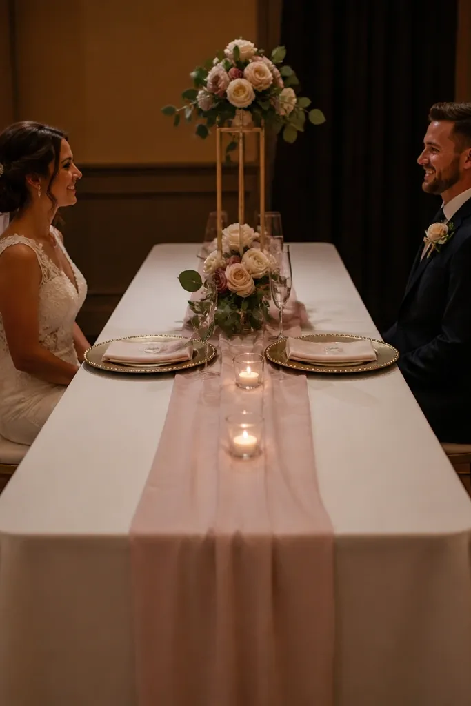 Very narrow rectangle table with lots of decor