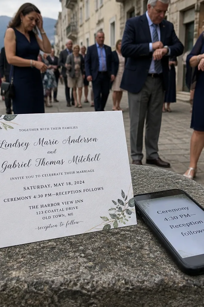 Invitation wording using 'around 4:30' and 'following ceremony' for start times