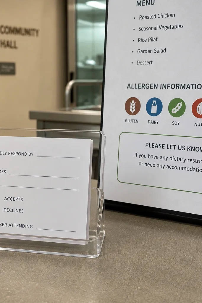 Invitation with RSVP link but no note on dietary needs or accessibility requests