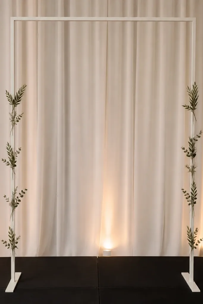 Simple rectangular frame with tiny greenery dots and a plain background