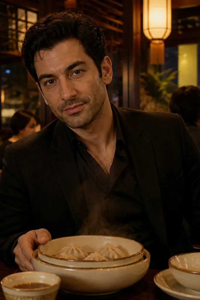 A dumpling restaurant table with warm bowls and steam