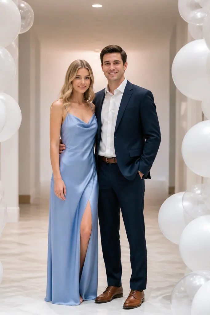 White balloon garland framing the sides of a wedding stage with open center