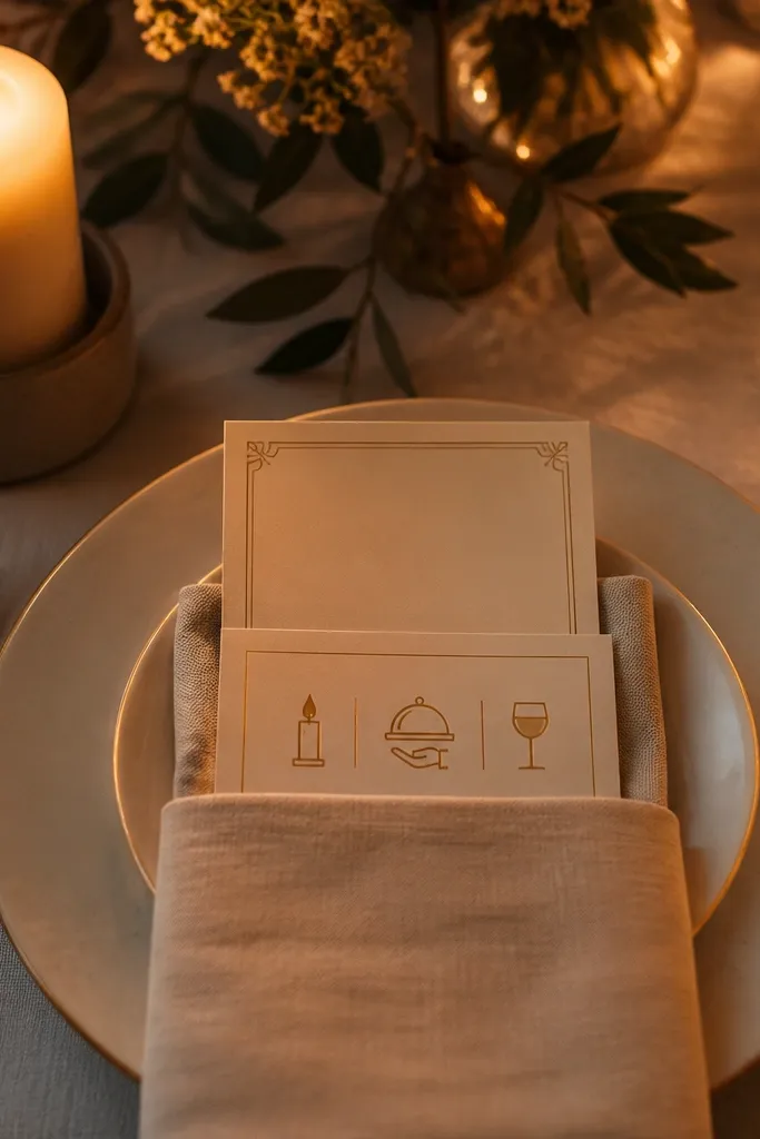 Cream insert card with a small candle icon and clean text blocks
