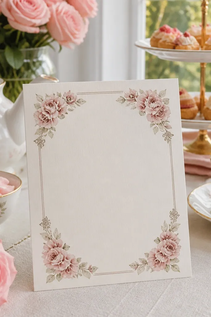 Blush invitation with rose floral typography and a simple RSVP footer