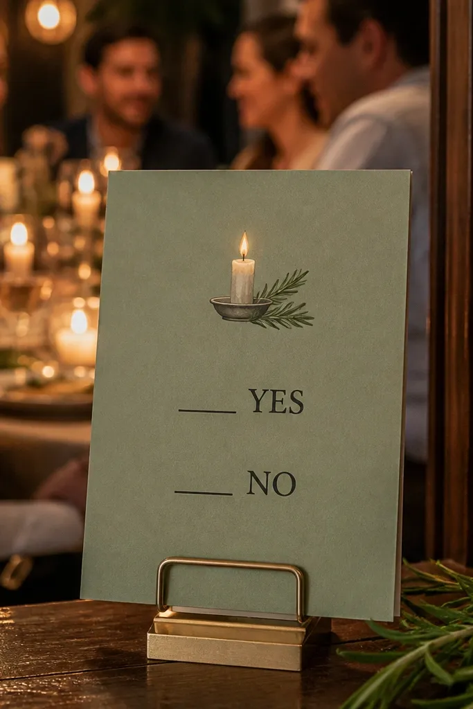 Small RSVP card with rosemary illustration and a clean response layout