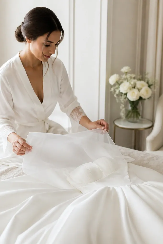 Anti-static sheet tucked into a white garment bag