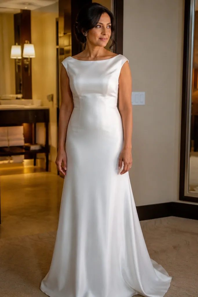 White cotton bra and underwear laid flat beside a wedding dress