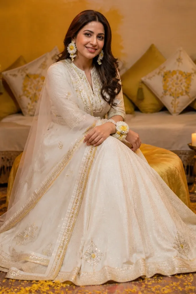 Ivory flared skirt with a short kurti and matching dupatta