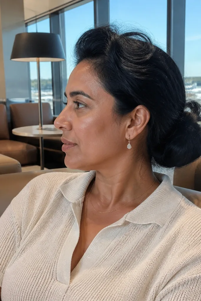 Low bun with soft lift and smooth top without teasing