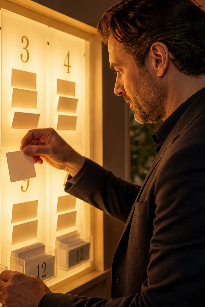 Lightbox display showing table numbers with removable name cards
