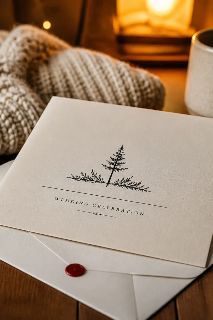 Matte white invitation with black text and a small red seal dot on the envelope