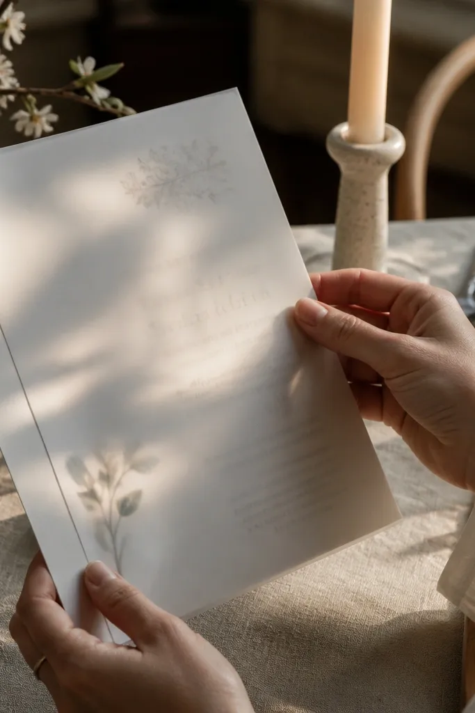 Invitation with a translucent vellum overlay and crisp printed text underneath