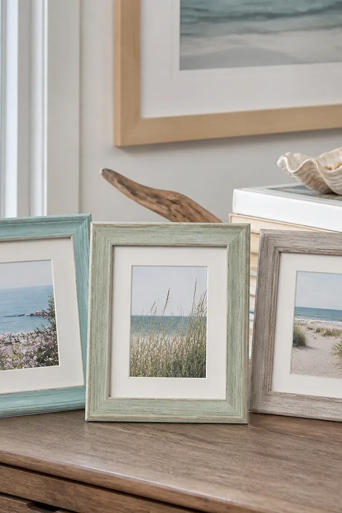 Set of three frames in sea-glass green, sand, and white
